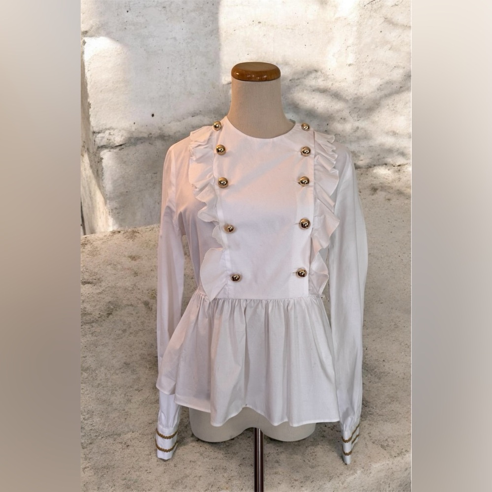 🆕 [Pinko] White Cotton Peplum Blouse Sz: S [IT 40]